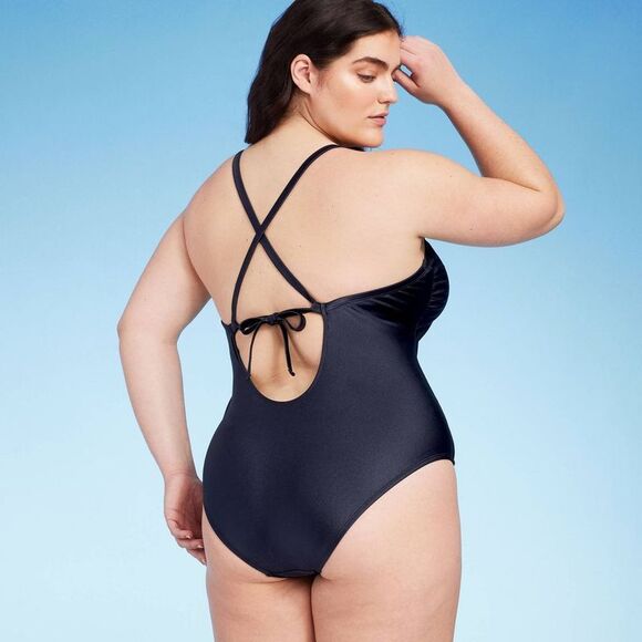 Shade & Shore -  Women's V-Wire Plunge One Piece Swim Gray - Picture 2 of 3